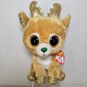 TY Beanie Boos Brown Reindeer w/ Glitter Antlers & Hooves "Glitzy" NWT